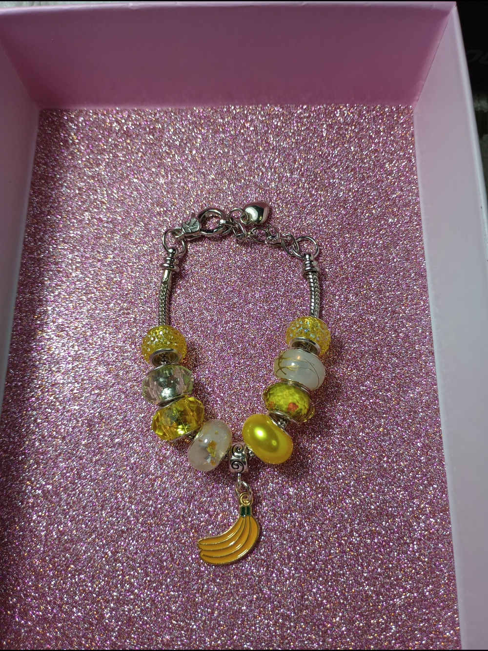 Pandora Style Yellow Charm Bead Bracelet with Banana Pendant - Women Jewelry